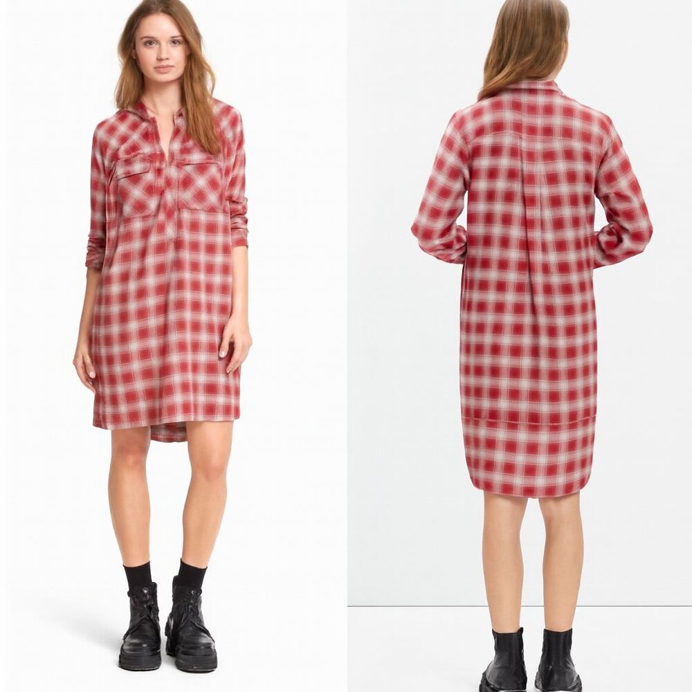 Madewell Plaid Shirt Dress High-Low Rounded Hem size XS